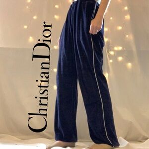 Christian Dior 90s Y2K Vintage Velour navy Sweatpants - Size Large